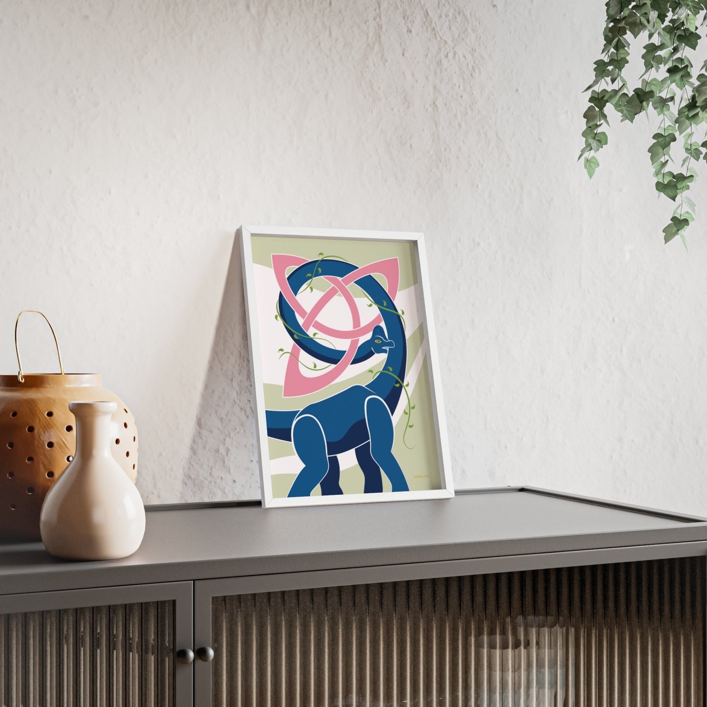 Brachiosaurus Print with Wooden Frame - Poster - Sadalbari Arts