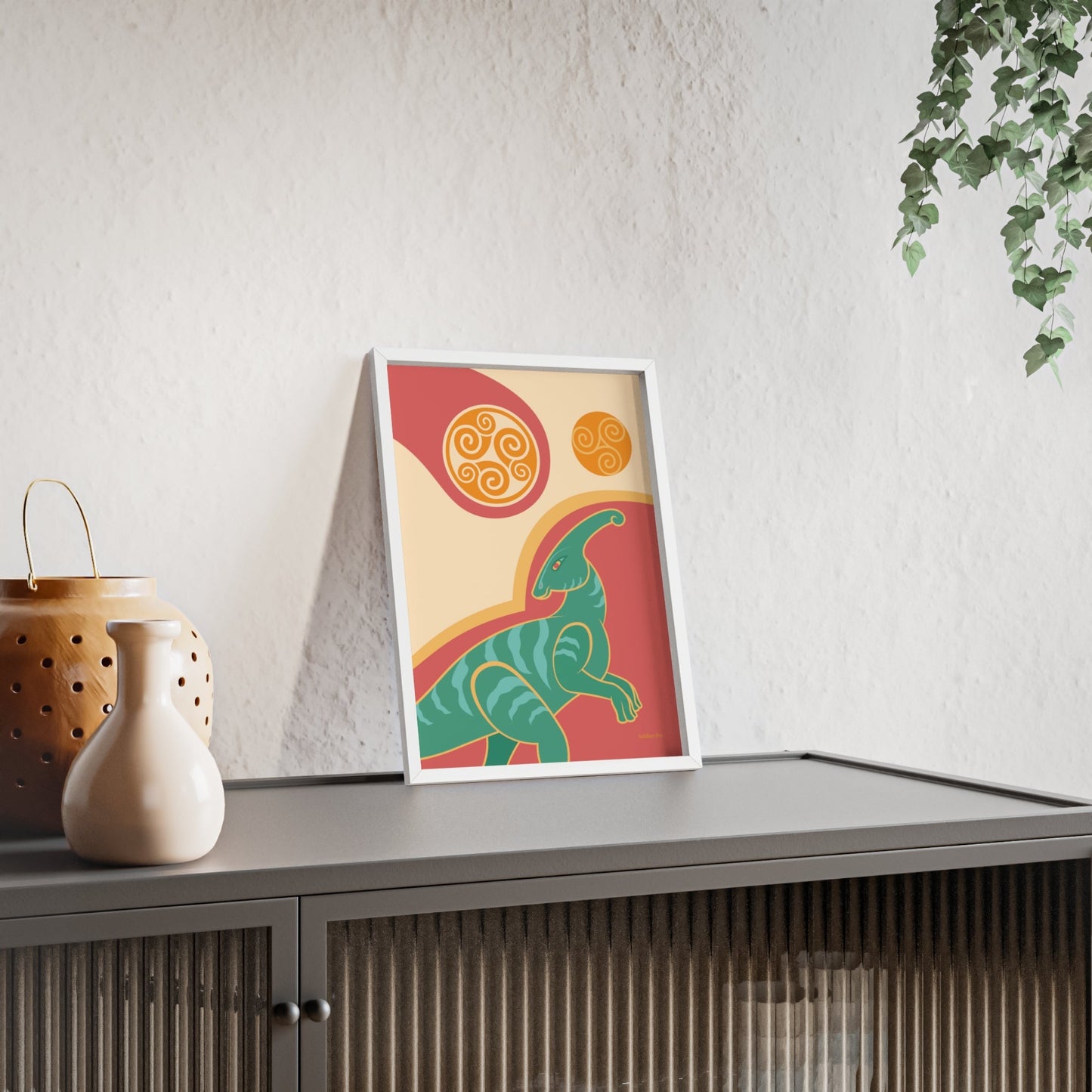 Parasaurolophus Print with Wooden Frame - Poster - Sadalbari Arts