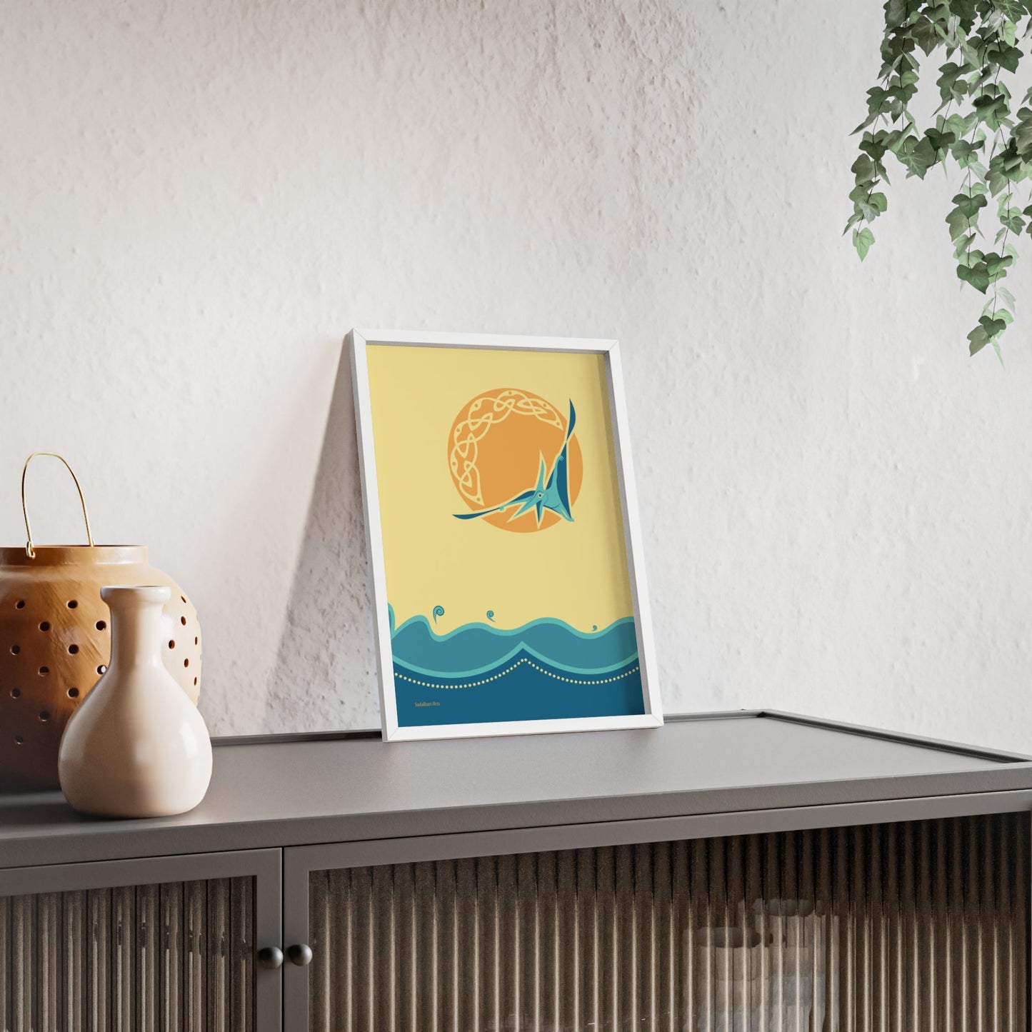 Pteranodon Print with Wooden Frame - Poster - Sadalbari Arts