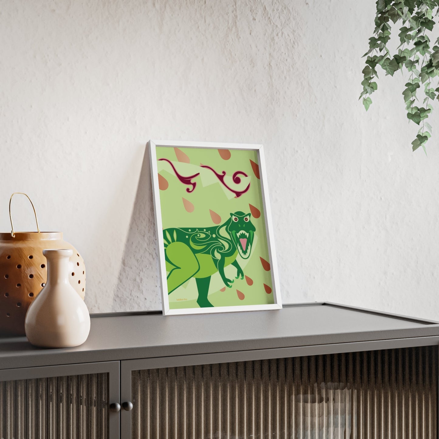 Tyrannosaurus Rex Print with Wooden Frame - Poster - Sadalbari Arts